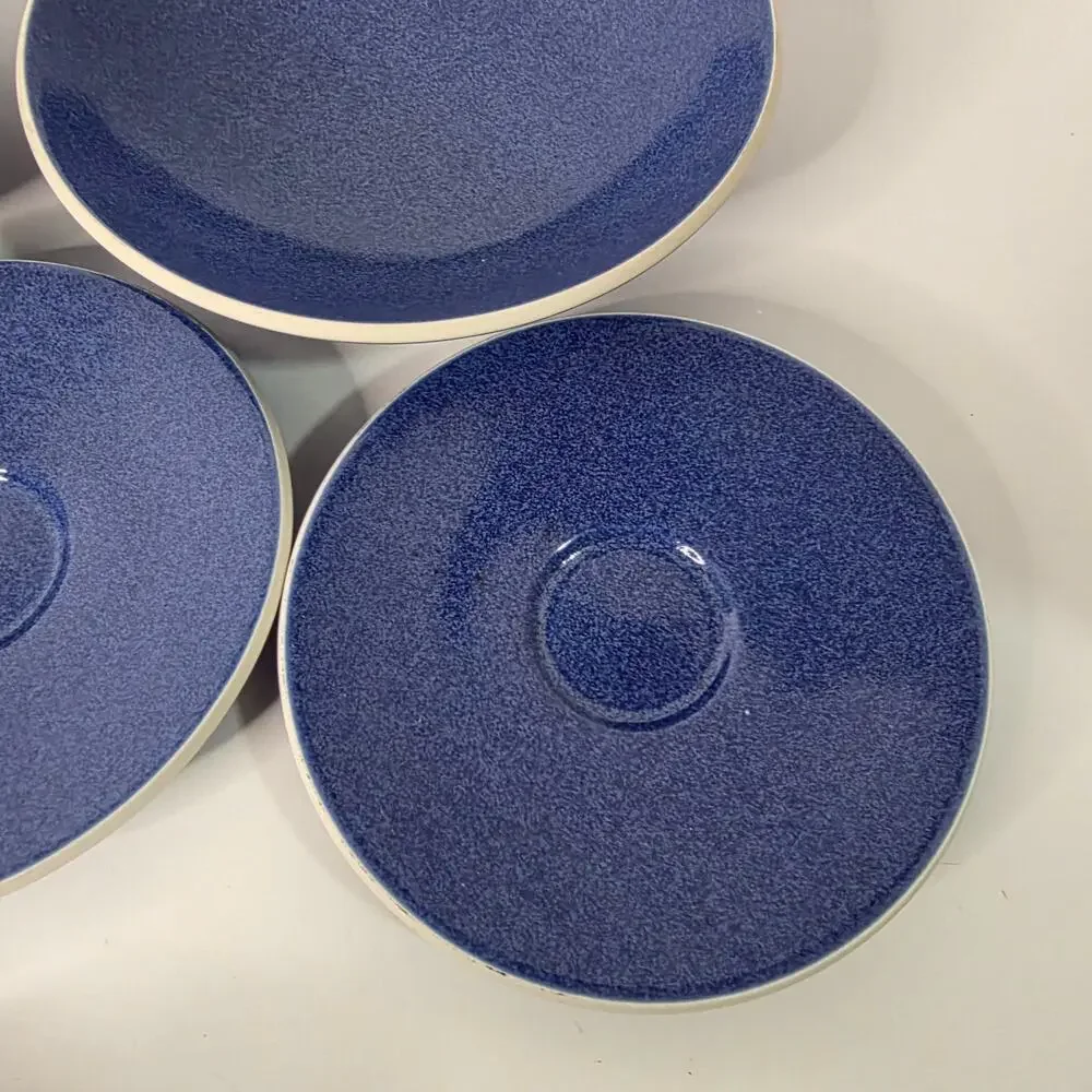Sasaki Colorstone Sapphire Blue Lot 5 2 Soup Bowls 3 Saucers Vintage Stoneware